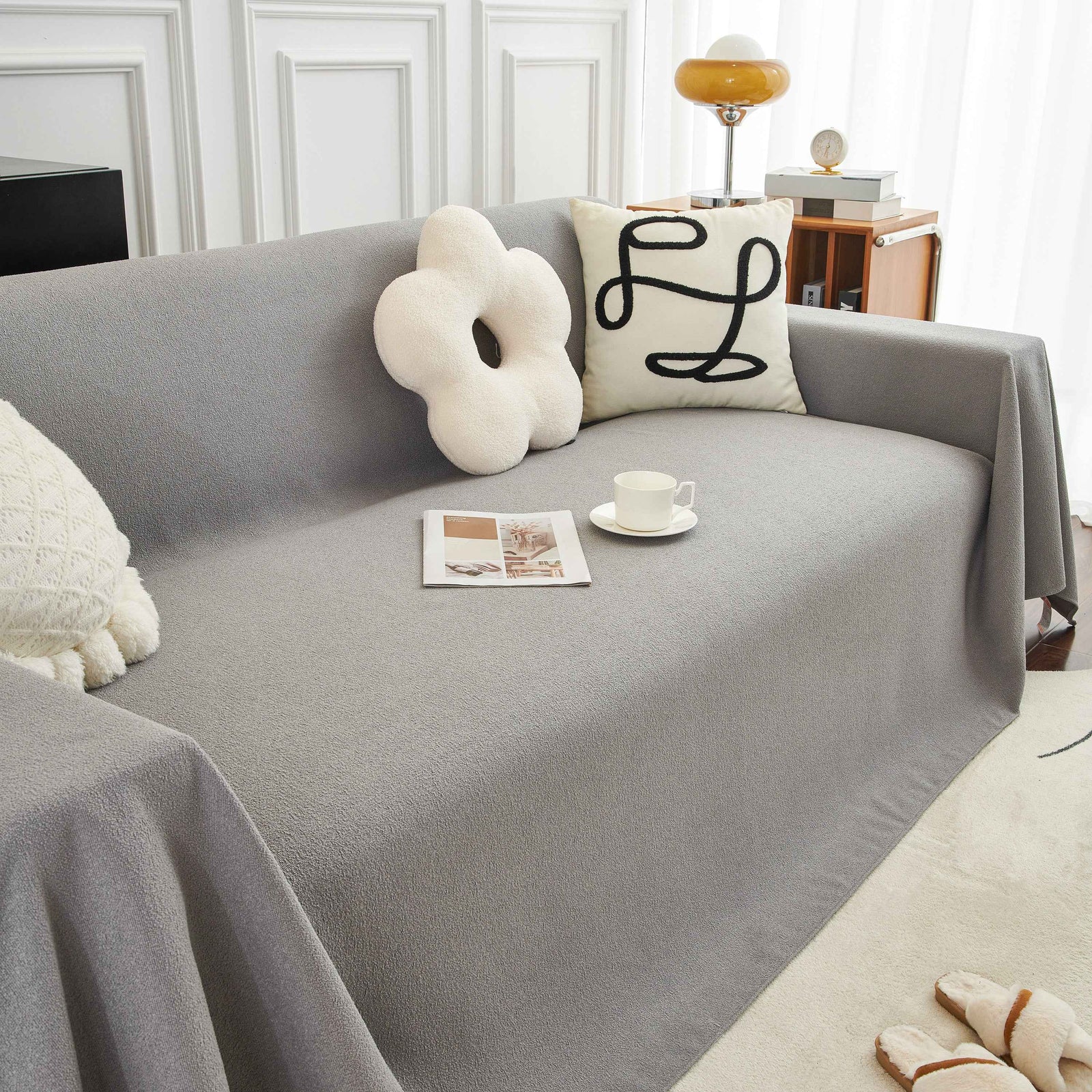 Teddy Throw Blanket and Stylish Slipcover for Couch, Waterproof Sofa Cover for Pets