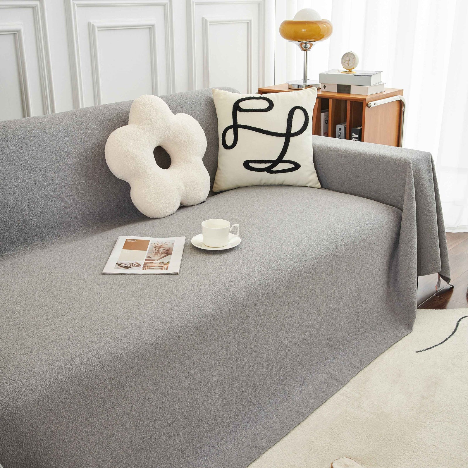 Teddy Throw Blanket and Stylish Slipcover for Couch, Waterproof Sofa Cover for Pets