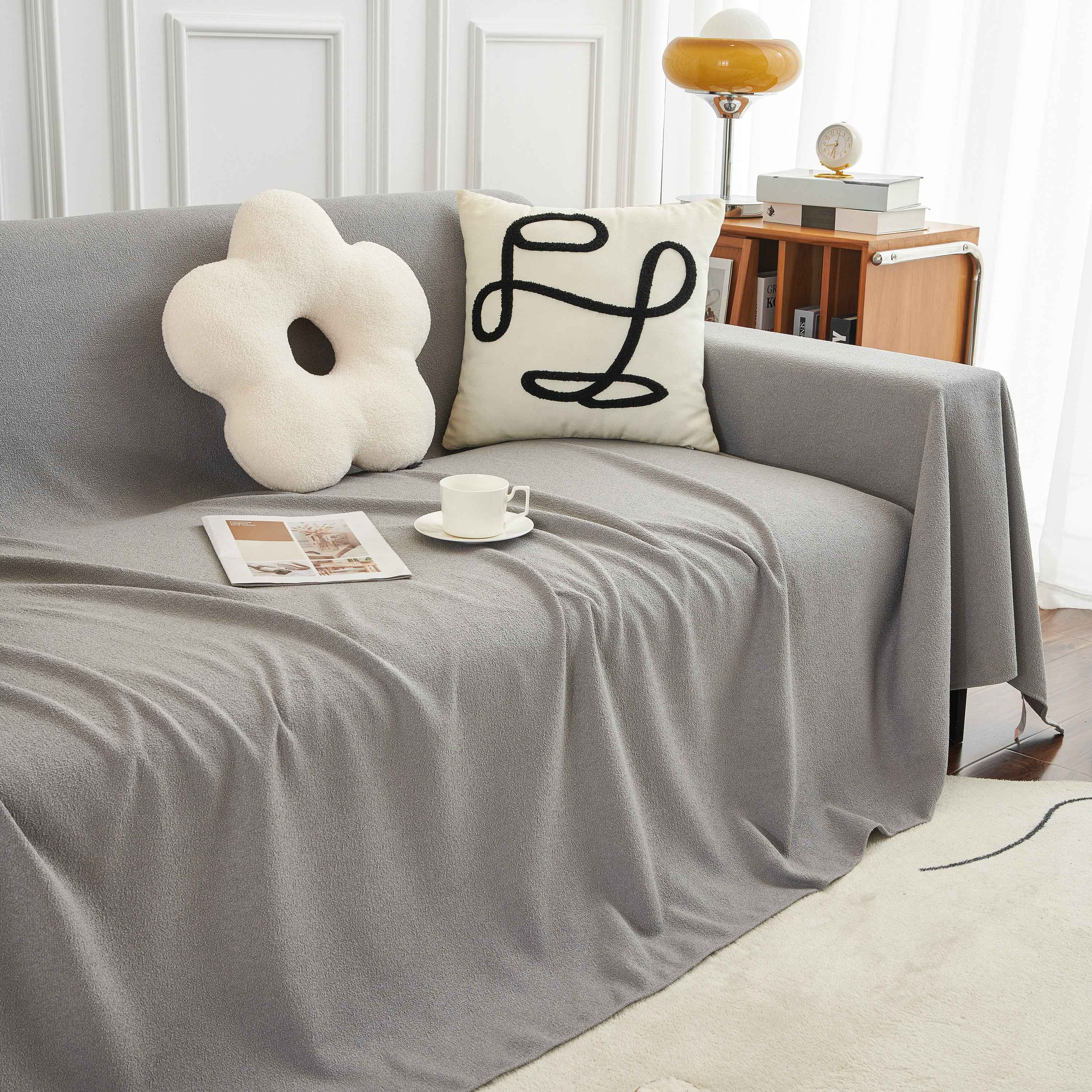 Teddy Throw Blanket and Stylish Slipcover for Couch, Waterproof Sofa Cover for Pets
