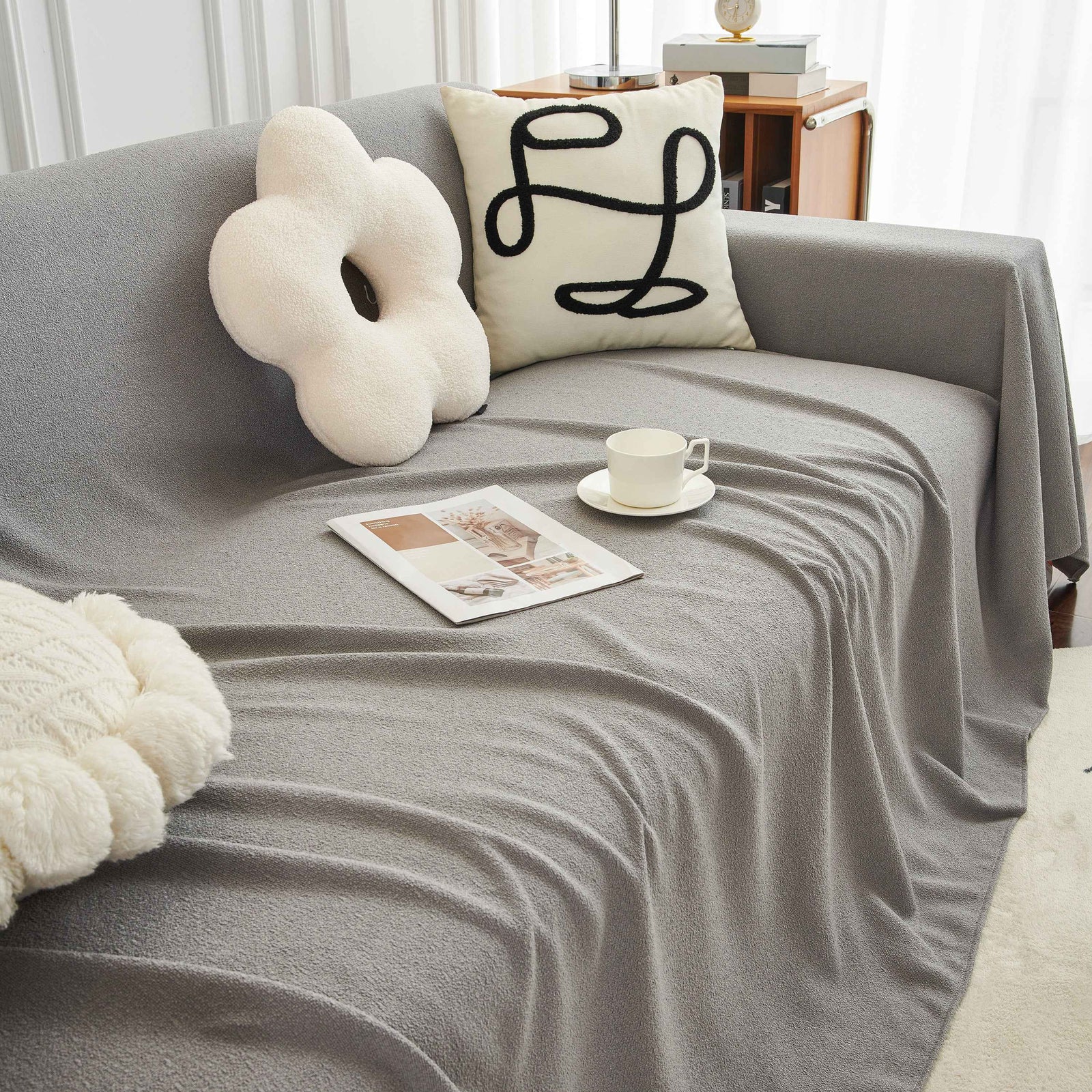 Teddy Throw Blanket and Stylish Slipcover for Couch, Waterproof Sofa Cover for Pets