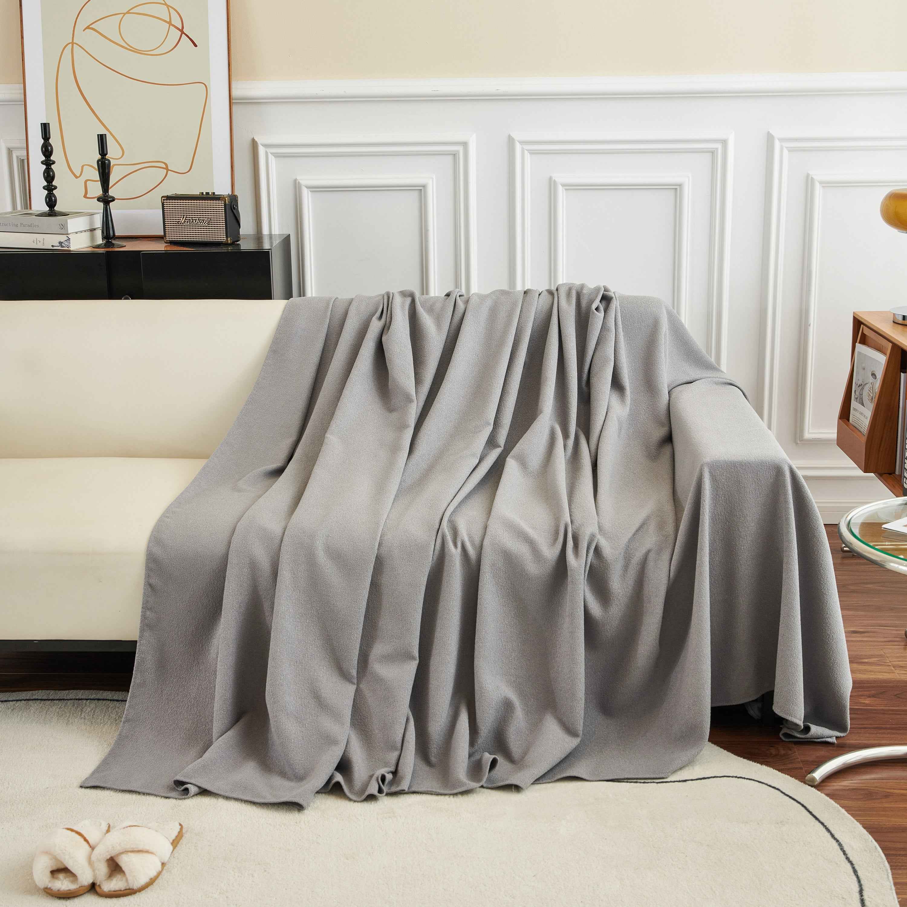 Teddy Throw Blanket and Stylish Slipcover for Couch, Waterproof Sofa Cover for Pets
