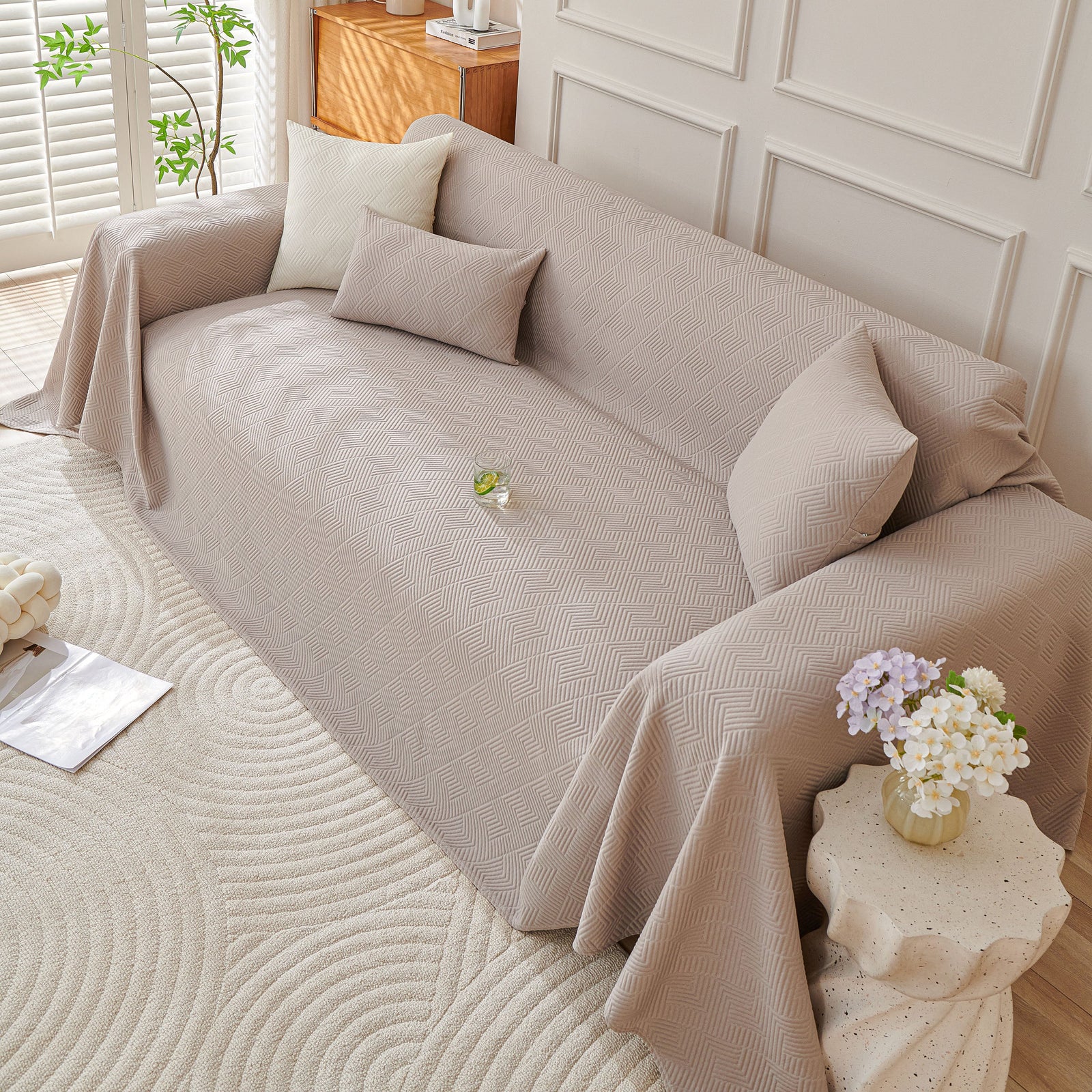 Cooling Scratch Proof Large Sofa Throw Cover, Geometric Texture Couch Protector