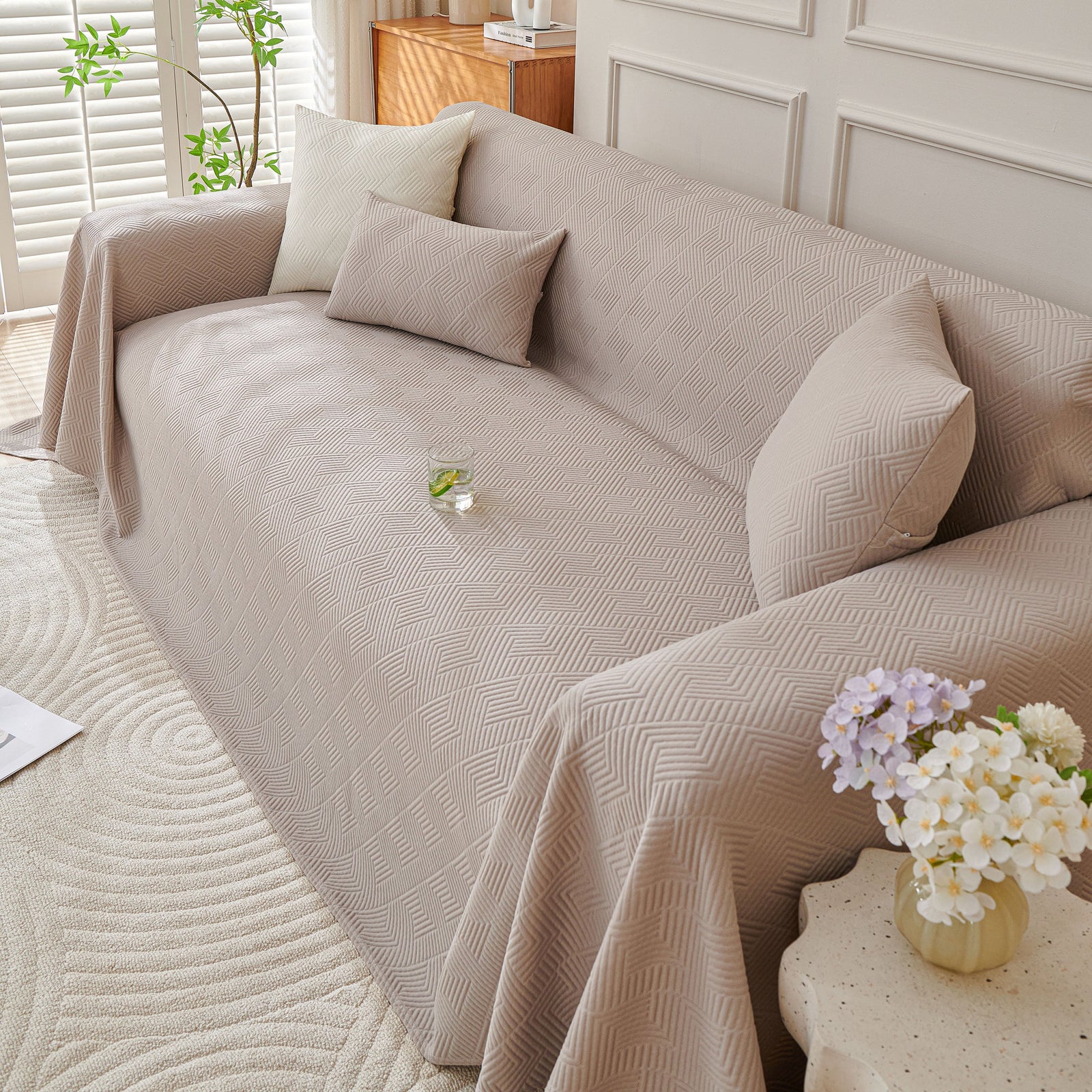 Cooling Scratch Proof Large Sofa Throw Cover, Geometric Texture Couch Protector