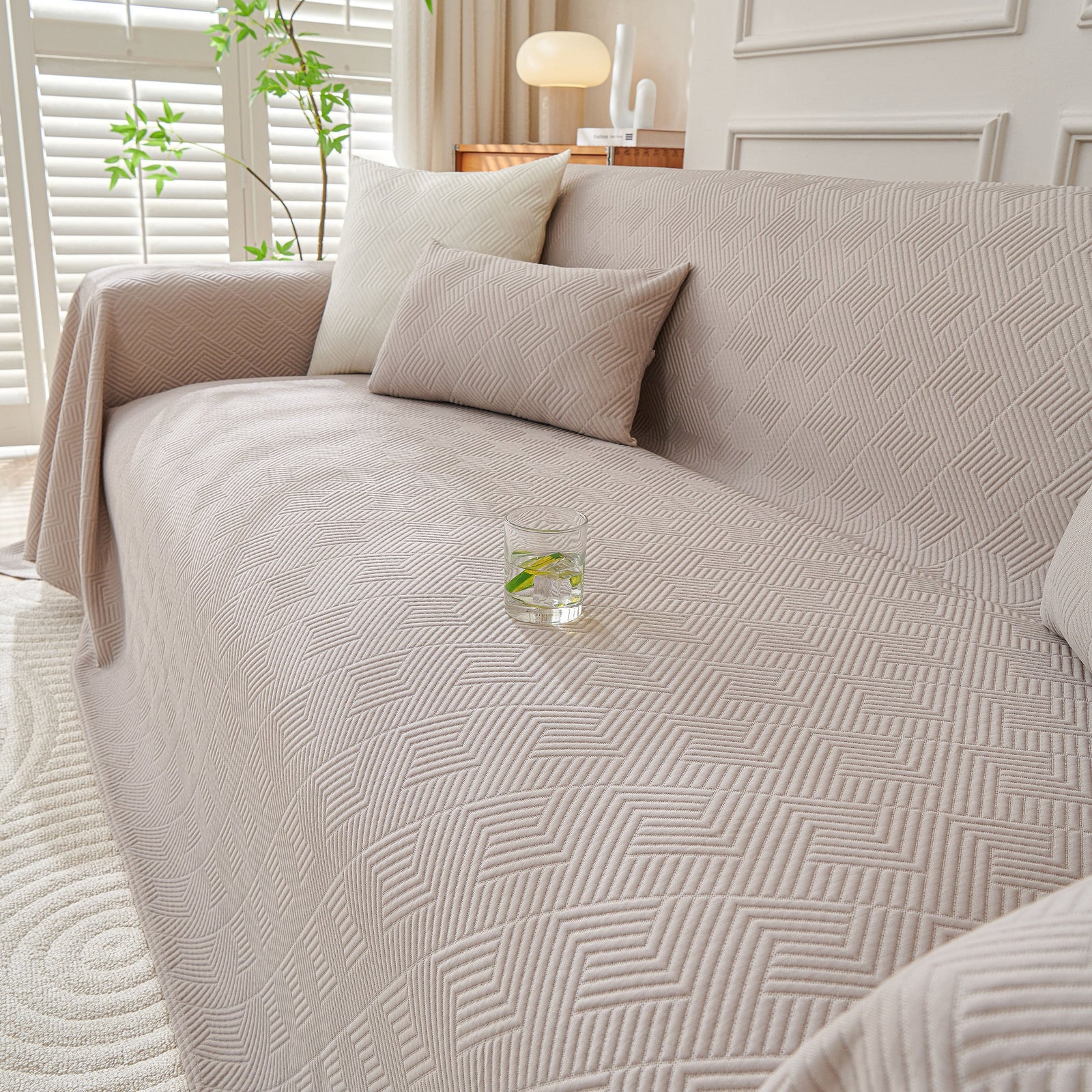 Cooling Scratch Proof Large Sofa Throw Cover, Geometric Texture Couch Protector
