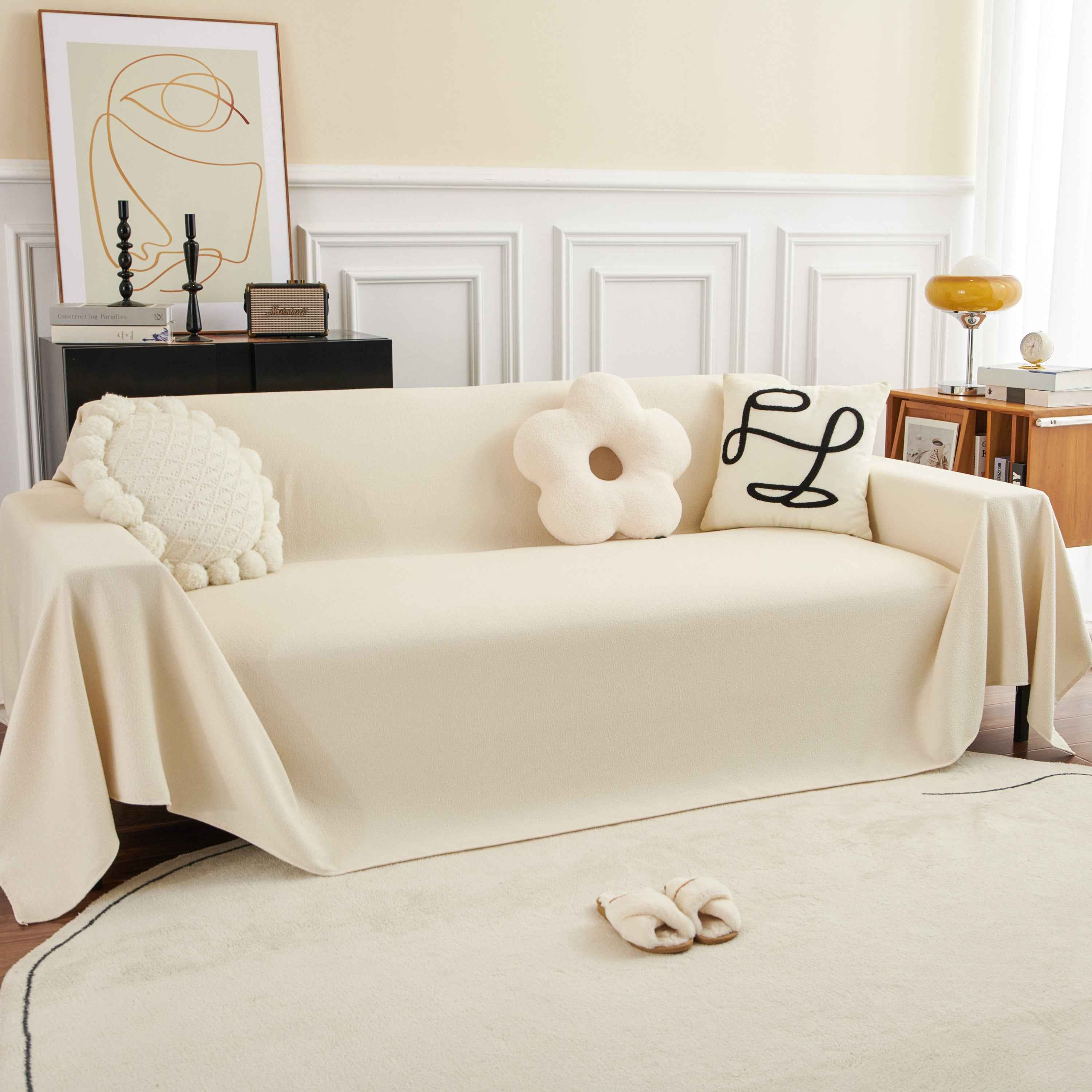 Teddy Throw Blanket and Stylish Slipcover for Couch, Waterproof Sofa Cover for Pets