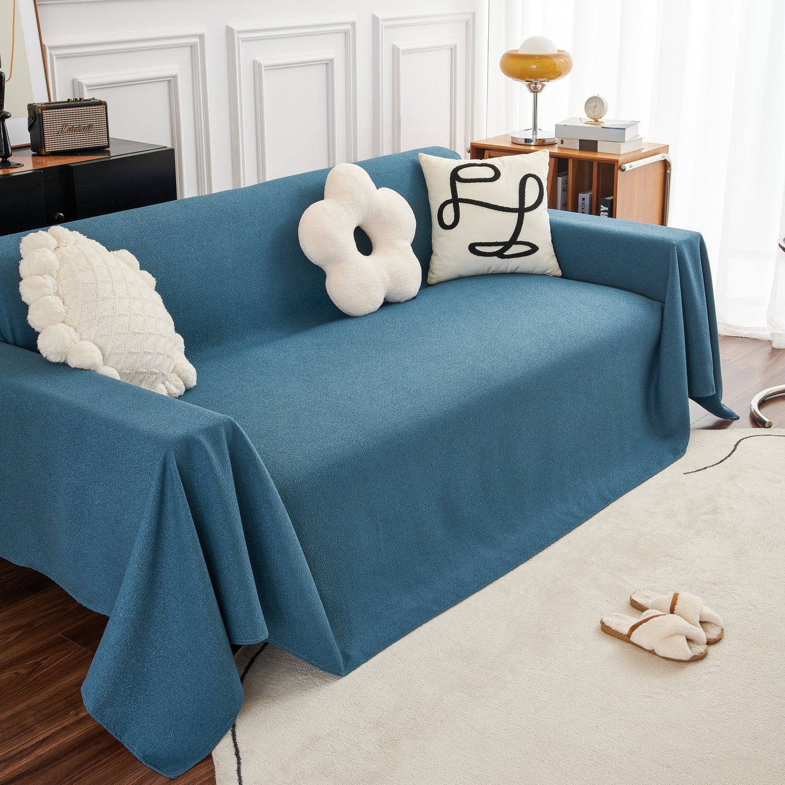 Teddy Throw Blanket and Stylish Slipcover for Couch, Waterproof Sofa Cover for Pets