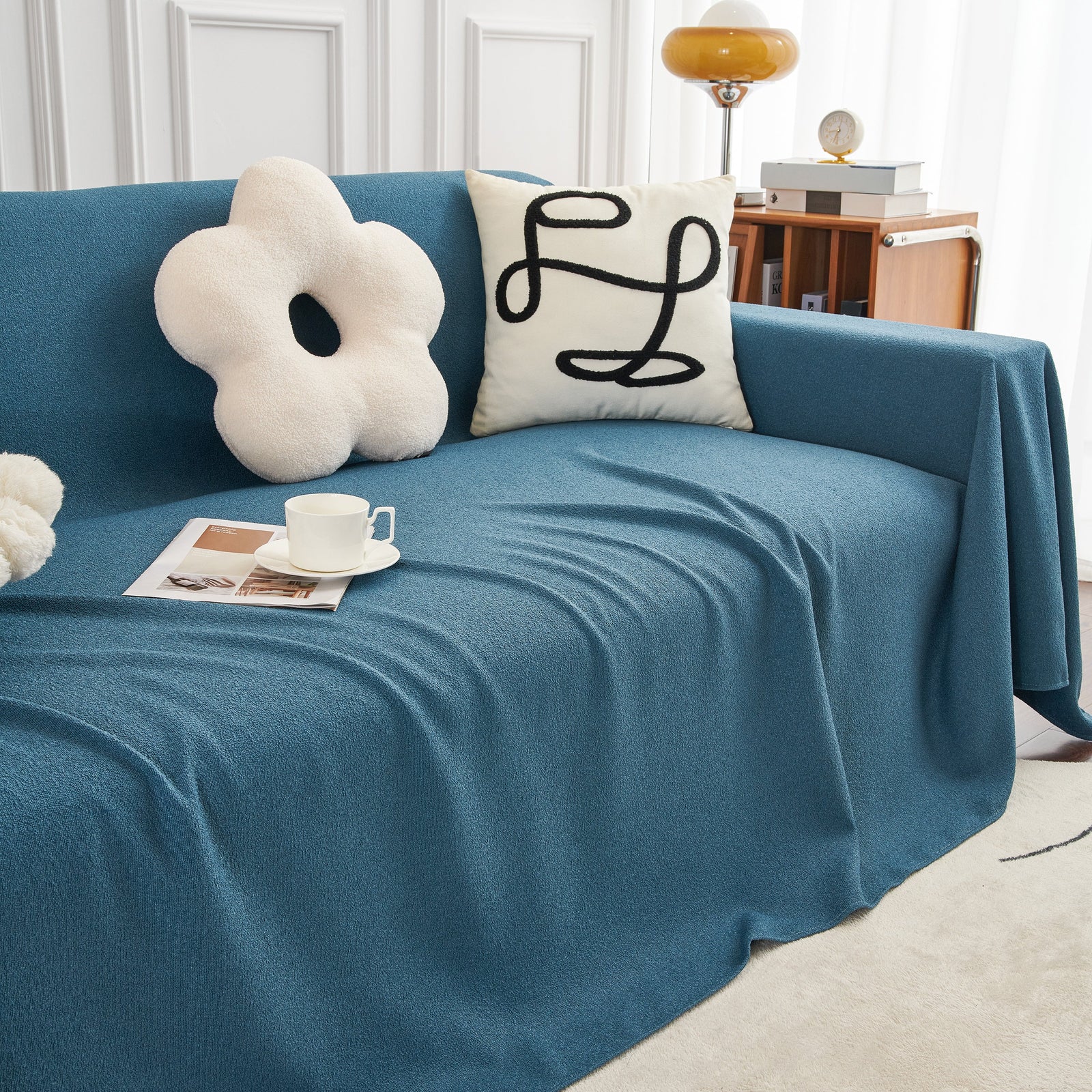 Teddy Throw Blanket and Stylish Slipcover for Couch, Waterproof Sofa Cover for Pets