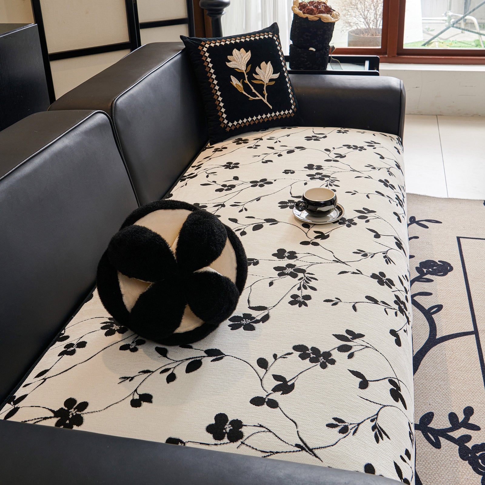 Floral Chenille Couch Cover, Non-Slip Sofa Slipcover Protector for Furniture