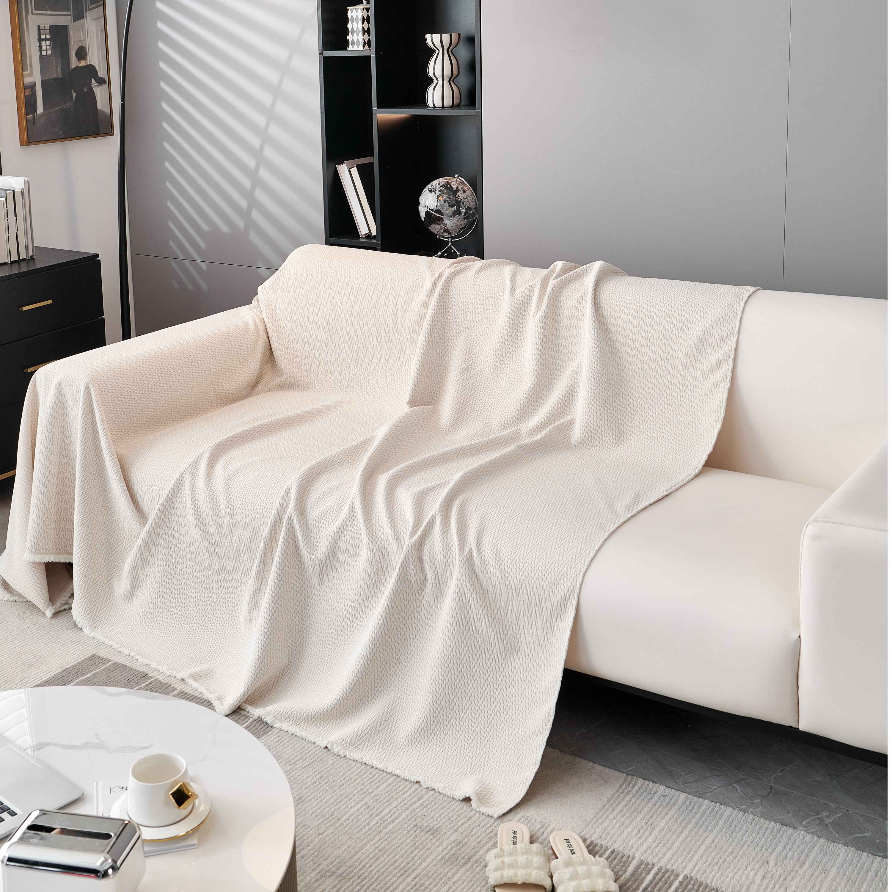 Waterproof Scratch Proof Herringbone Large Throw Blanket for Couch, Chenille Couch Cushion Covers for Pets