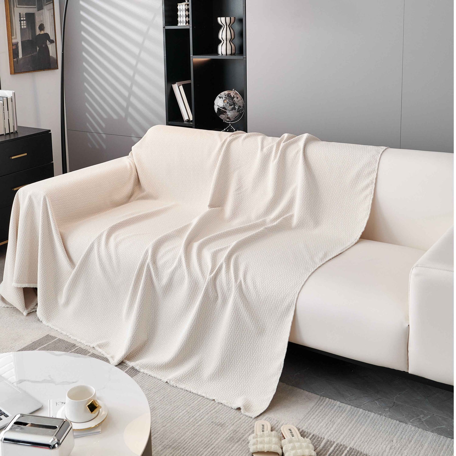 Waterproof Scratch Proof Herringbone Large Throw Blanket for Couch, Chenille Couch Cushion Covers for Pets