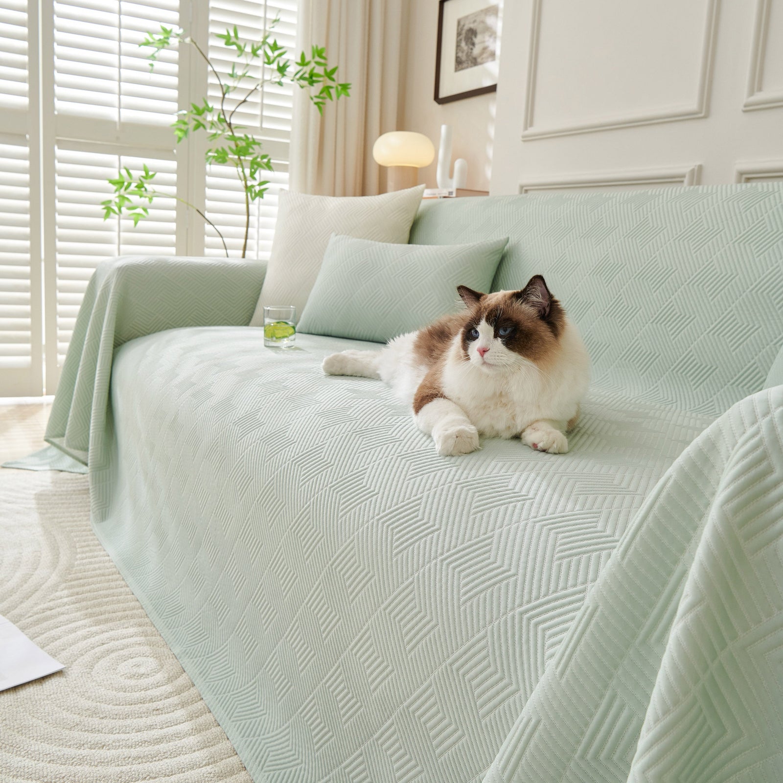 Cooling Scratch Proof Large Sofa Throw Cover, Geometric Texture Couch Protector