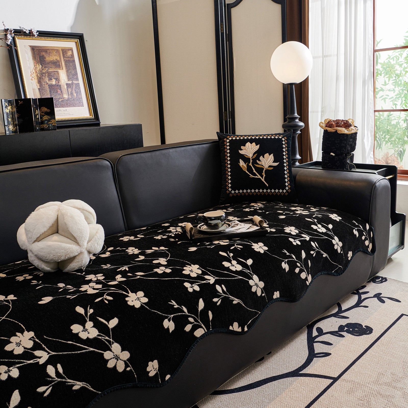 Floral Chenille Couch Cover, Non-Slip Sofa Slipcover Protector for Furniture