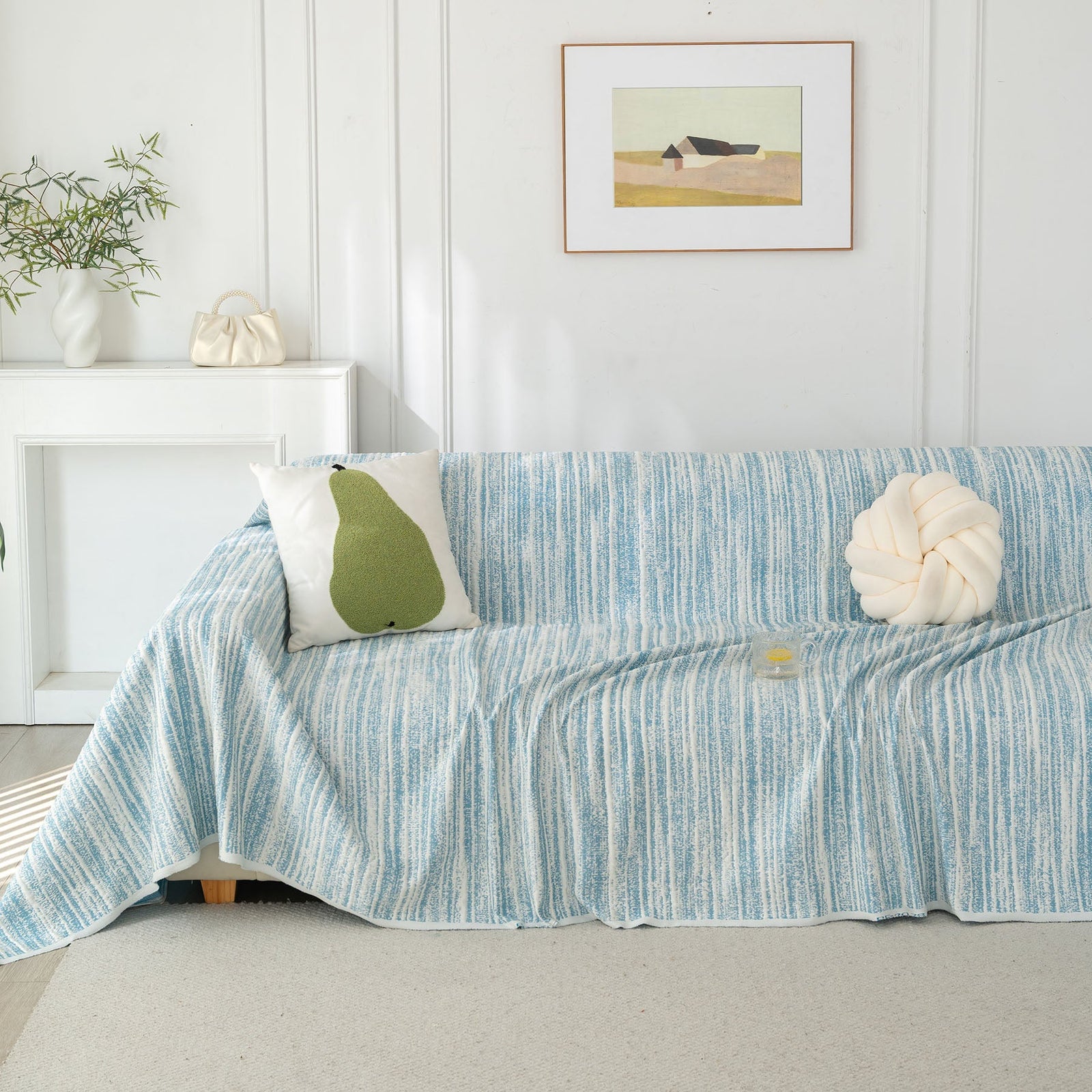 Summer Cooling Ice Silk Sofa Cover, Textured Stripe Soft Breathable Couch Throw Cover
