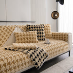 Winter Thickened Sherpa Fleece Houndstooth Sofa Cushion, Non-slip Sofa Cover with Plush