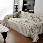 Chenille Striped Floral Couch Cover Sofa Slipcover for Most Shape Sofas, Reversible Sofa Throw Cover