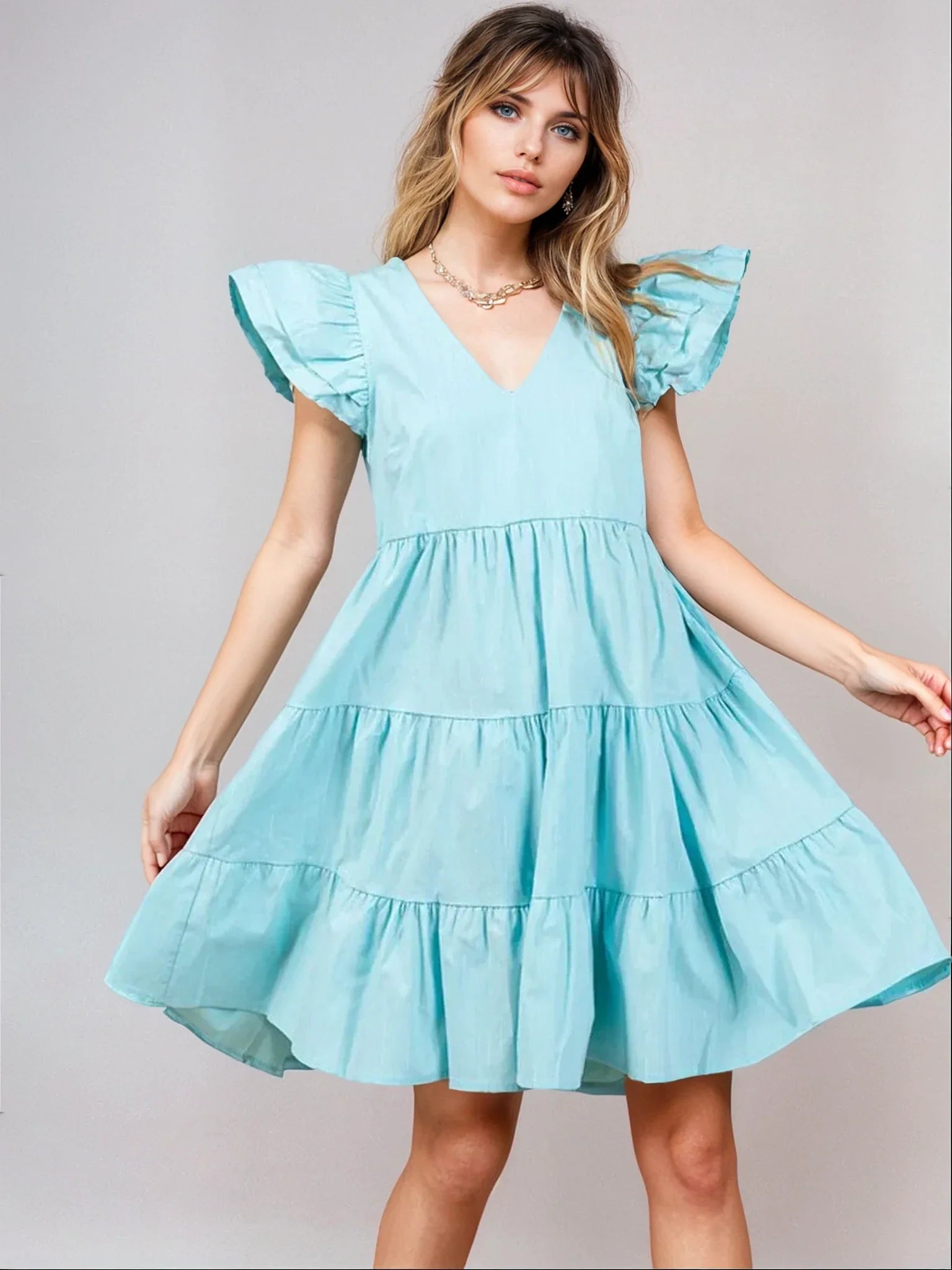 Ruffle Sleeve Tunic Mini Dress