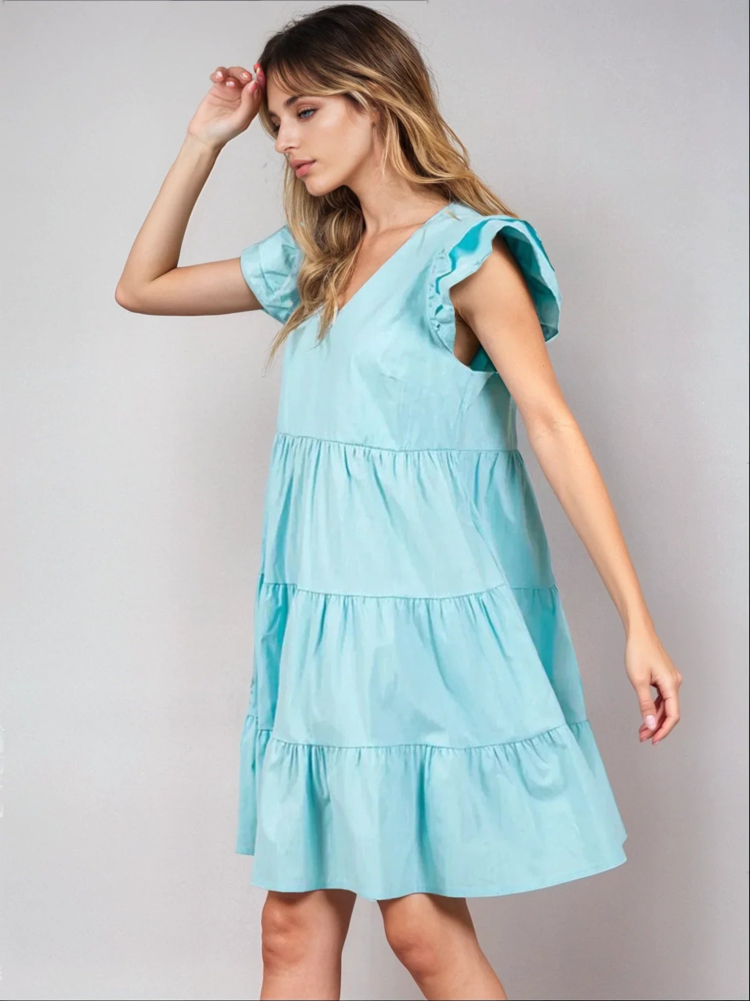 Ruffle Sleeve Tunic Mini Dress