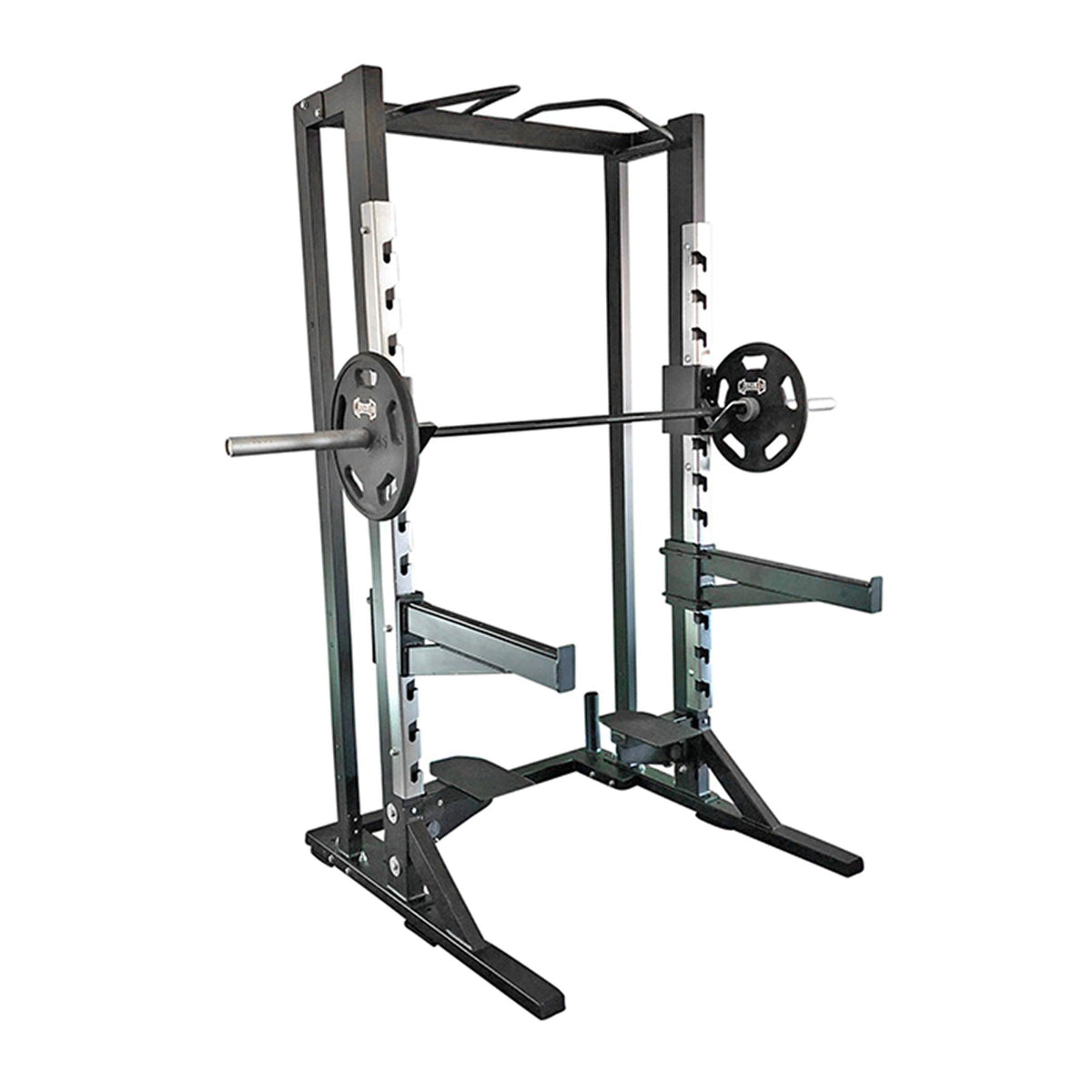 Deluxe Half Rack - Muscle D Fitness - Heavy Duty - Adjustable Safety Bars - Pull Up - Vertical Olympic Bar Storage