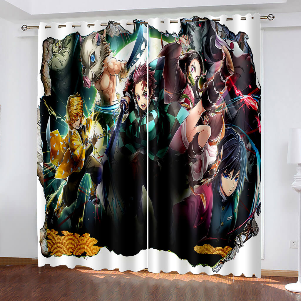 Demon Slayer Curtains Pattern Blackout Window Drapes