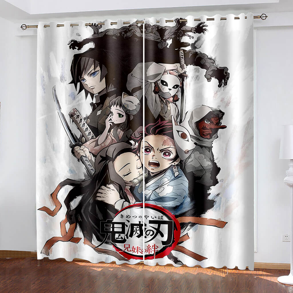 Demon Slayer Curtains Pattern Blackout Window Drapes