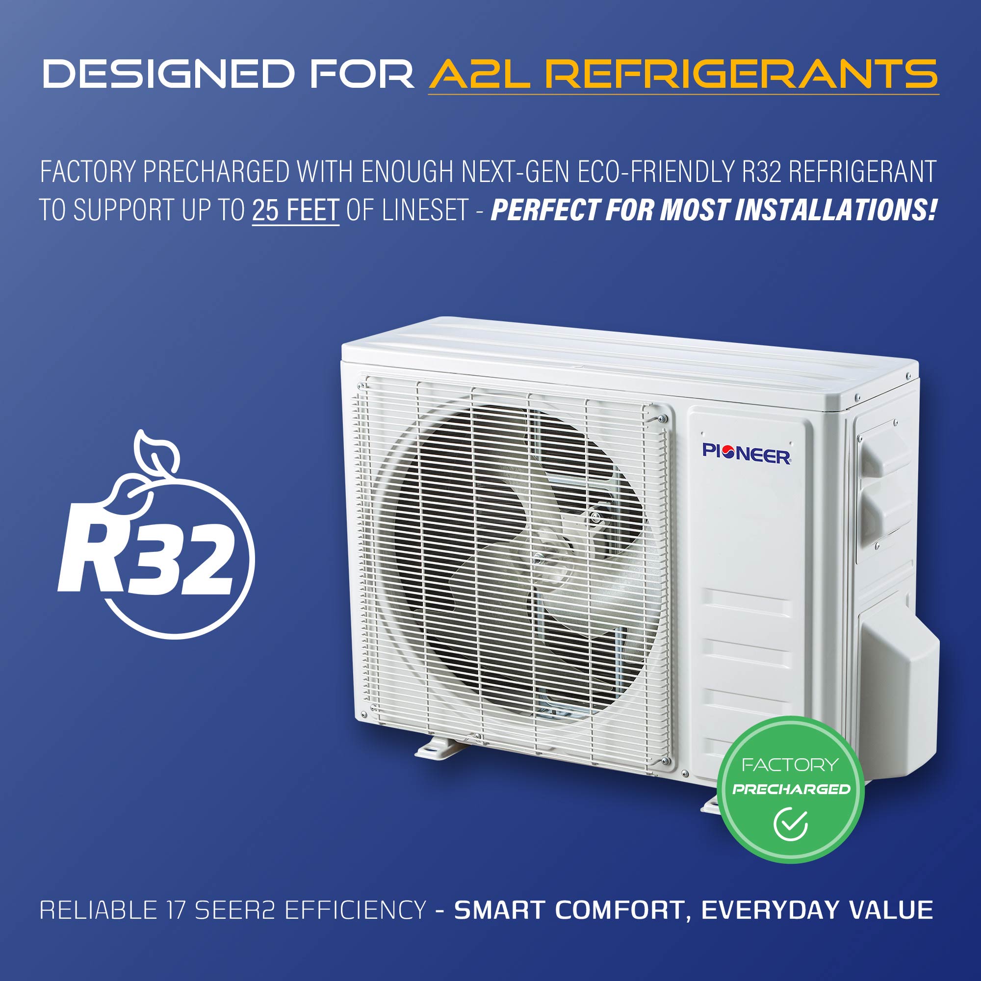 Pioneer® Diamante Essenza™ 12,000 BTU 17 SEER2 230V High-Wall Ductless Mini-Split Air Conditioner Inverter Heat Pump with 16 Ft. Kit