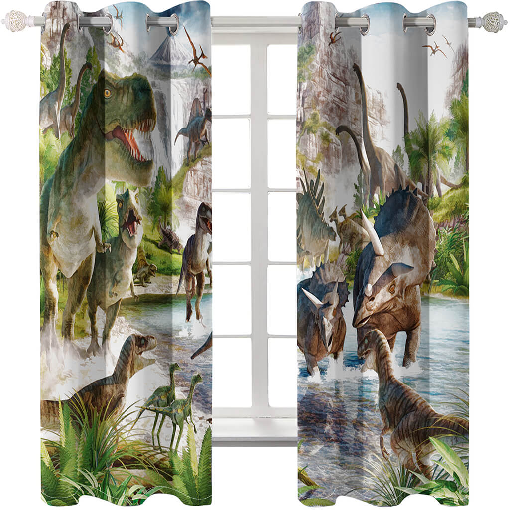 Dinosaur Curtains Blackout Window Treatments Drapes Room Decoration