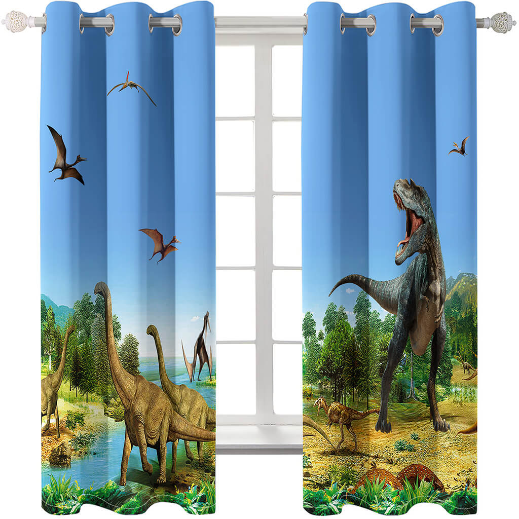 Dinosaur Curtains Blackout Window Treatments Drapes Room Decoration
