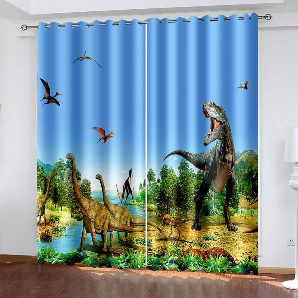 Dinosaur Curtains Blackout Window Treatments Drapes Room Decoration