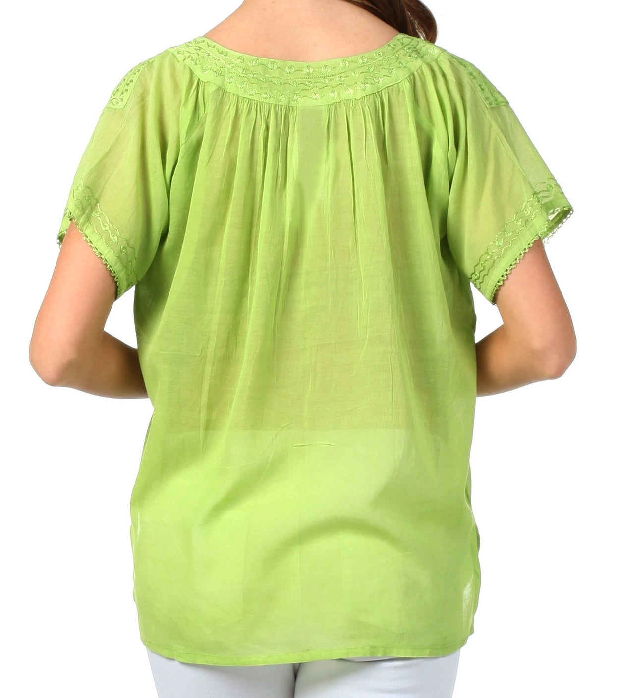 Sakkas Embroidered 100% Cotton Semi-Sheer Short Sleeve Gauzy Top / Blouse