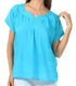 Sakkas Embroidered 100% Cotton Semi-Sheer Short Sleeve Gauzy Top / Blouse