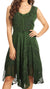 Sakkas Sundara Stonewashed Rayon Embroidered Mid Length Dress