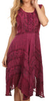 Sakkas Sundara Stonewashed Rayon Embroidered Mid Length Dress