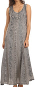 Sakkas Maya Floral Embroidered Sleeveless Button Up Rayon Dress