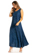 Sakkas Maya Floral Embroidered Sleeveless Button Up Rayon Dress