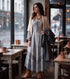 Sakkas Mirabel Stonewashed Corset Style Floral Emboridery Kimono Sleeve Dress