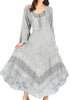 Sakkas Mirabel Stonewashed Corset Style Floral Emboridery Kimono Sleeve Dress