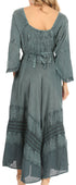 Sakkas Mirabel Stonewashed Corset Style Floral Emboridery Kimono Sleeve Dress