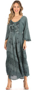 Sakkas Mirabel Stonewashed Corset Style Floral Emboridery Kimono Sleeve Dress