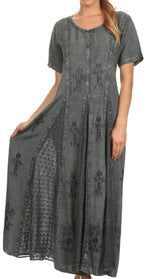 Sakkas Hailey Cap Sleeve Caftan Long Embroidered Stonewashed Dress