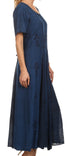 Sakkas Hailey Cap Sleeve Caftan Long Embroidered Stonewashed Dress