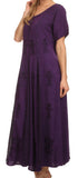 Sakkas Hailey Cap Sleeve Caftan Long Embroidered Stonewashed Dress