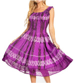Sakkas Alba Women's Off The Shoulder Smock Ruffle Midi Dress Tie Dye & Embroidery