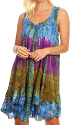 Sakkas Artemi Women's Casual Short Tie-dye Sleeveless Loose Tank Dress Cover-up