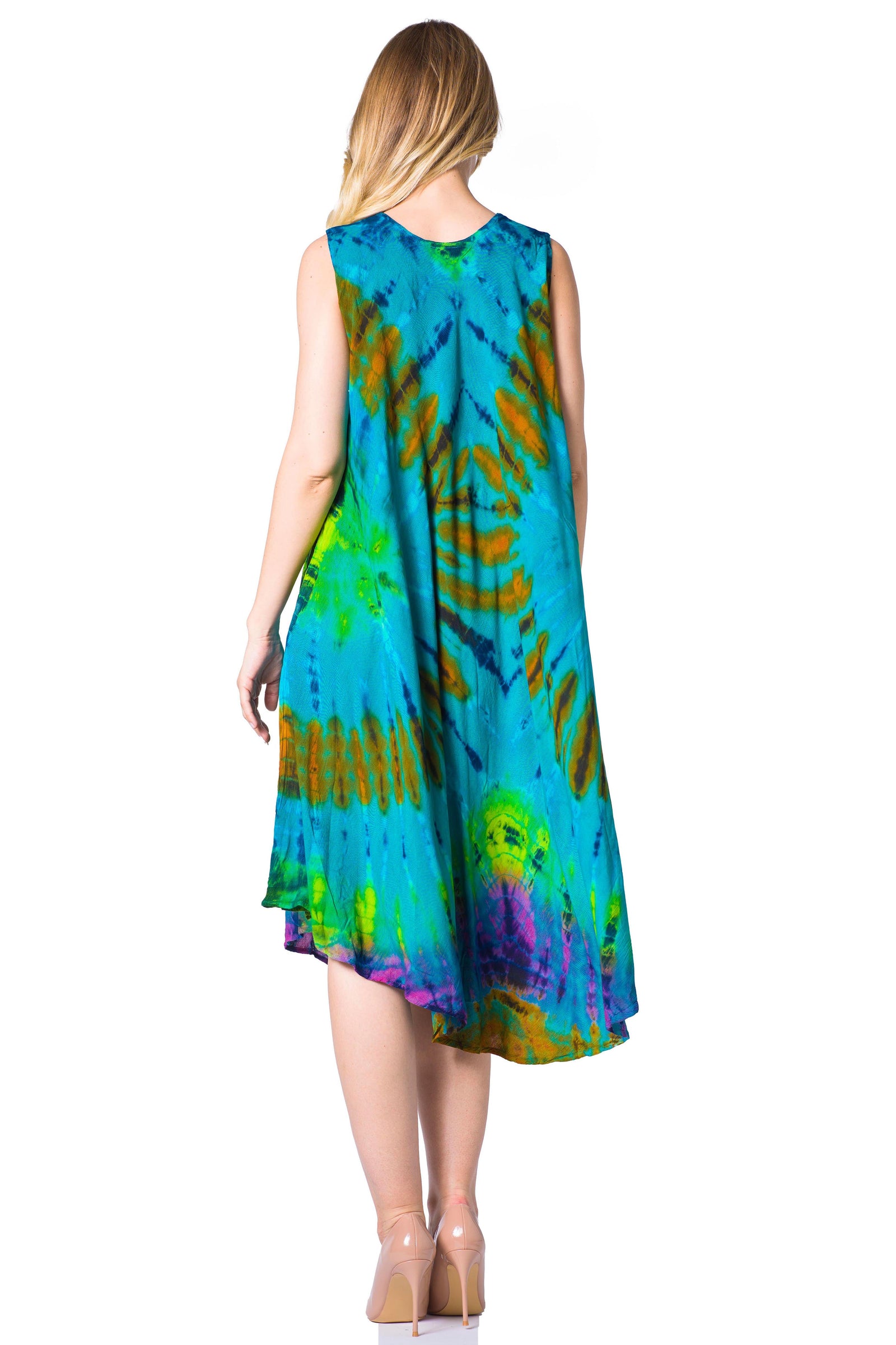 Sakkas Neja Women's Casual Maxi Summer Sleeveless Loose Fit Tie Dye Tank Dress