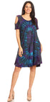 Sakkas Sienna Women's Knit Cold Shoulder Short Sleeve Flared Shift Short Dress