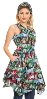 Sakkas Vale Womens African Ankara Sleeveless Short Cocktail Wrap Dress with Pocket