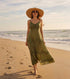 Sakkas Stonewashed Rayon Embroidered Adjustable Spaghetti Straps Long Dress