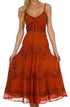 Sakkas Stonewashed Rayon Embroidered Adjustable Spaghetti Straps Long Dress