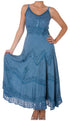 Sakkas Stonewashed Rayon Embroidered Adjustable Spaghetti Straps Long Dress