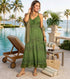 Sakkas Stonewashed Rayon Embroidered Adjustable Spaghetti Straps Long Dress